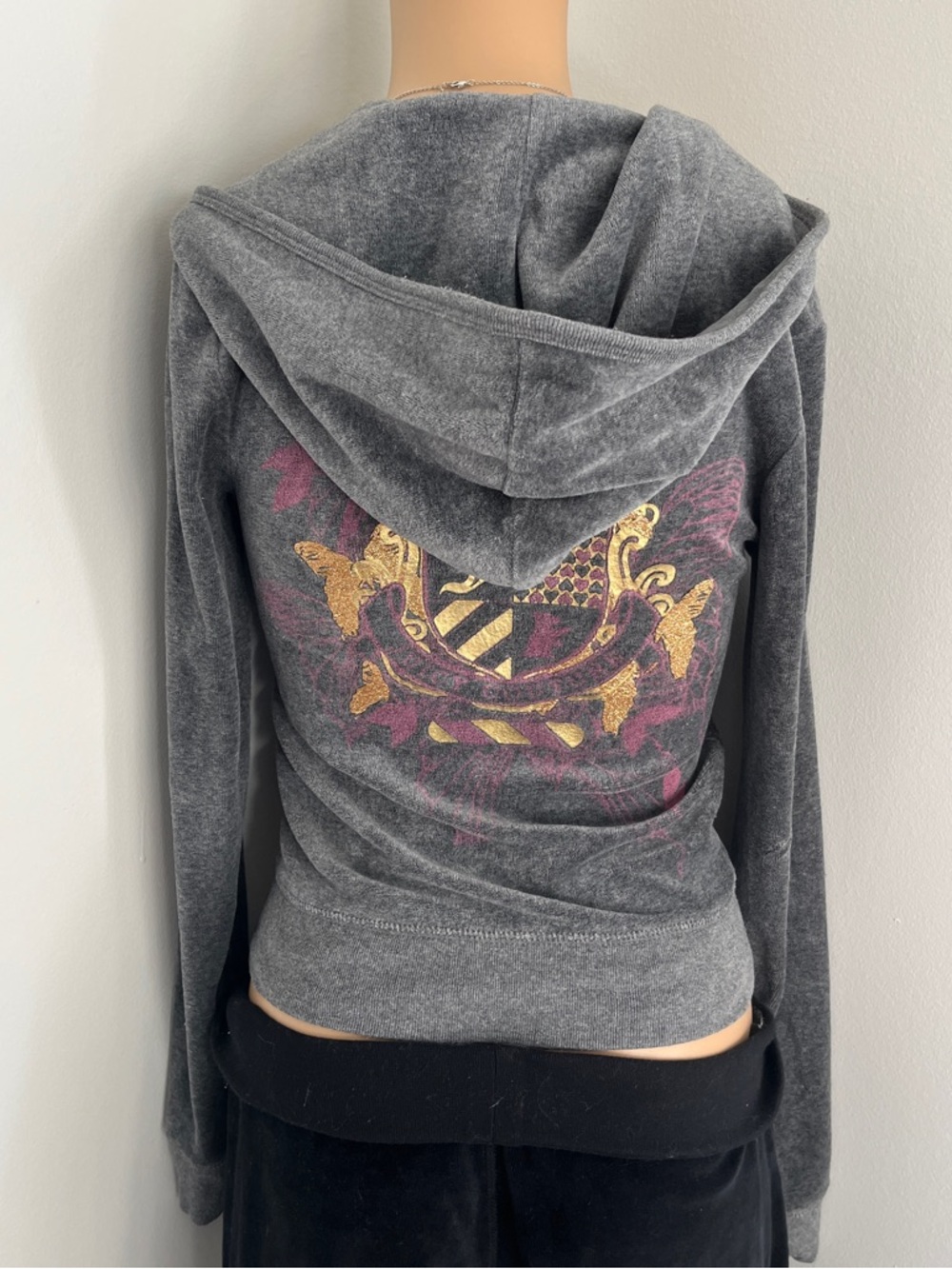 Juicy Couture Grey Velour Zip with Pink Crest Patch